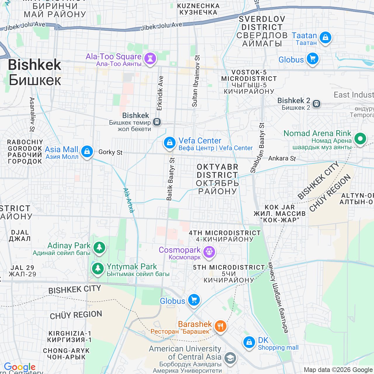Карта Бишкека с филиалами студии
